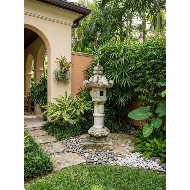 Vintage Japanese Pagoda Kimachi Stone Garden Lantern – 67" For Sale - Image 11 of 12