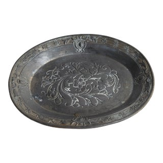 Antique Pewter Etched Art Nouveau Catchall For Sale
