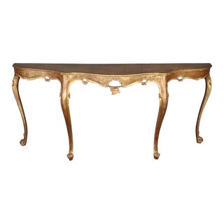Gold Leaf Gilded Delicately Designed Italian Louis XV Rococo Console Table For Sale
