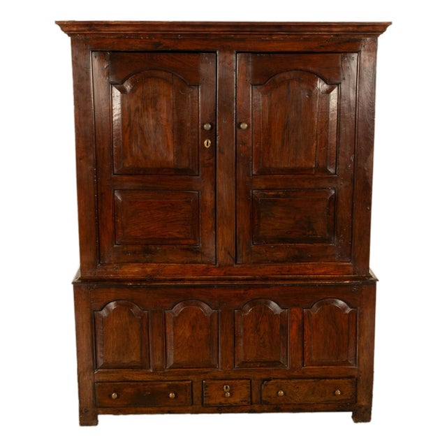 Antique 18th Century Welsh Oak Press Livery Housekeepers Cupboard Cabinet Chest 1750 For Sale