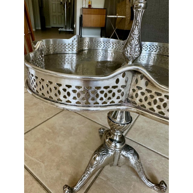 Metal 2-Tier Regency Silverplate Dessert/Beverage Etagere Display Table For Sale - Image 7 of 12