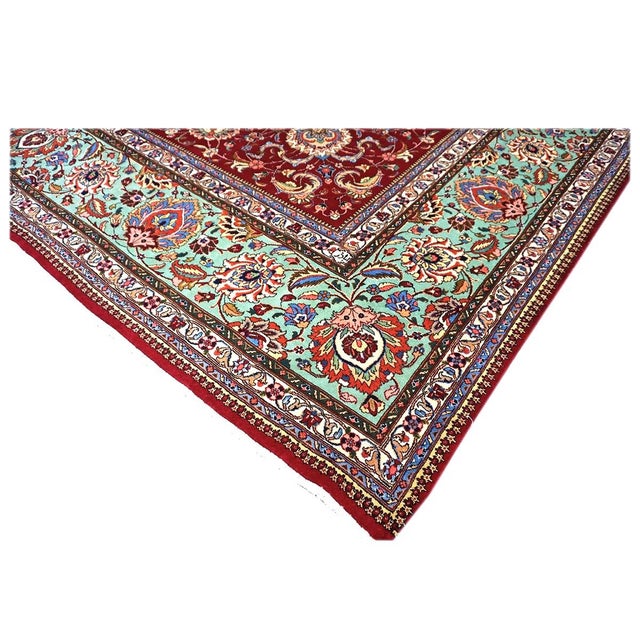 1940s Antique Persian Tabriz Pahlavi Wool 12x16 Red, Teal, & Ivory Handmade Area Rug #9902164 For Sale - Image 5 of 8