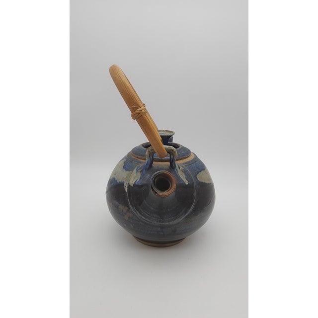 Mid 20th Century Mid 20th Century Studio Pottery Teapot with Bentwood Handle and Cobalt Drip Glaze For Sale - Image 5 of 9