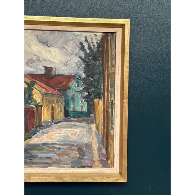 Jan Hatvani, Street with Houses, 1960s, Oil on Panel, Framed For Sale - Image 4 of 14