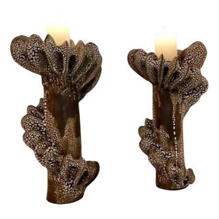 Nautilus Candle Holders in Glazed Black Clay by Kallia Panopoulou, Set of 2 For Sale