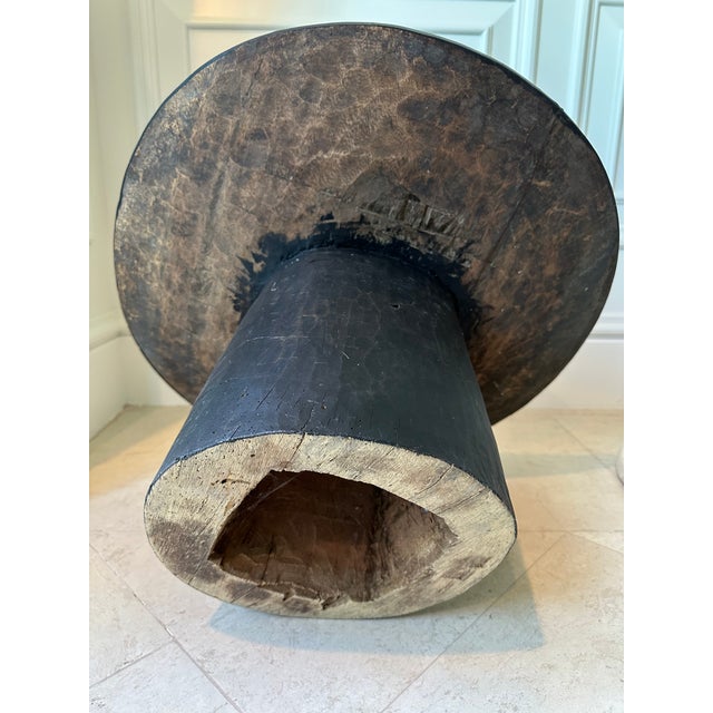 Vintage 22” Black Cerused Wood Low Table With Brass Accents For Sale - Image 11 of 16