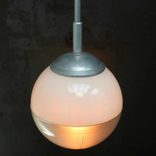 Metal Vintage French Glass Pendant by Holophane, 1950s For Sale - Image 7 of 9