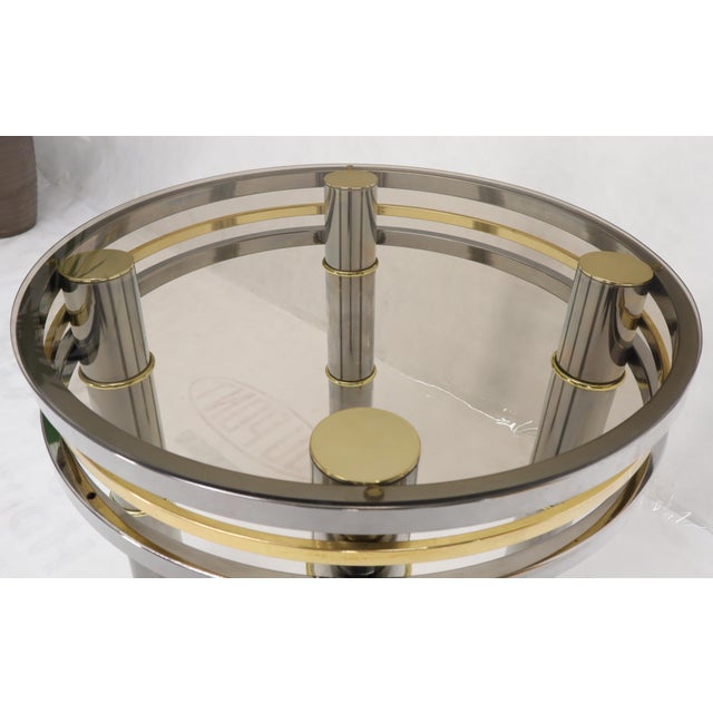 Late 20th Century Chrome Brass Smoked Glass Round Side Table Stand For Sale - Image 9 of 10