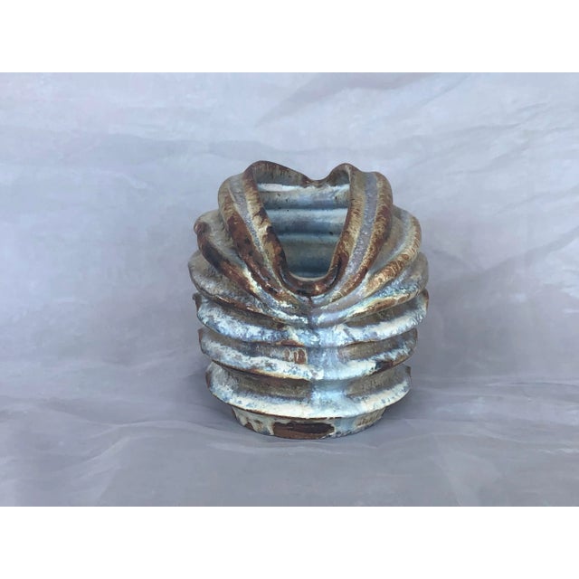 Modern Studio Art Pleated Pottery Vase For Sale - Image 4 of 13