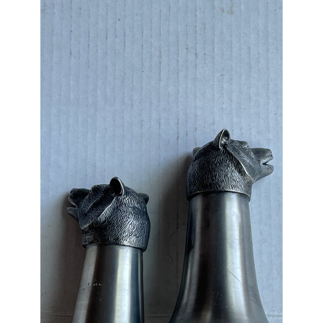 1990s Traditional Pewter Bear Head Stirrup Cups - a Pair For Sale - Image 4 of 6