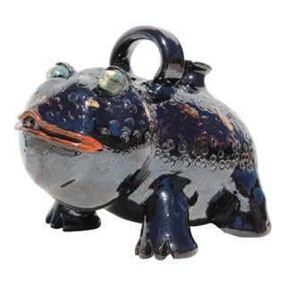 1900s Stunning Head Vase Frog Ewer Aquamanile, Earthenware, Portuguese For Sale