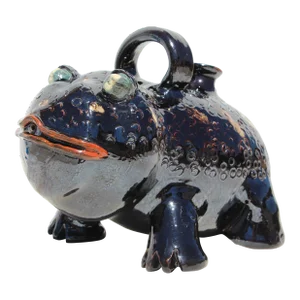 1900s Stunning Head Vase Frog Ewer Aquamanile, Earthenware, Portuguese