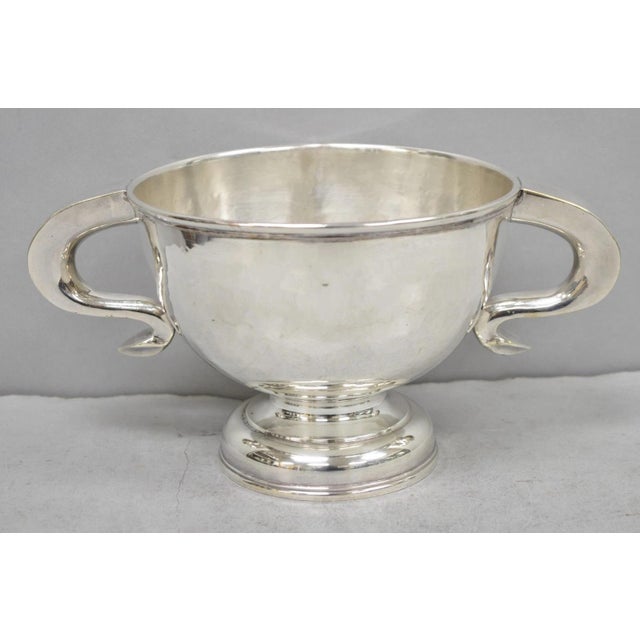 Antique Regency Silver Plated Thick Twin Handle Hand Hammered Trophy Cup Bowl For Sale - Image 16 of 16
