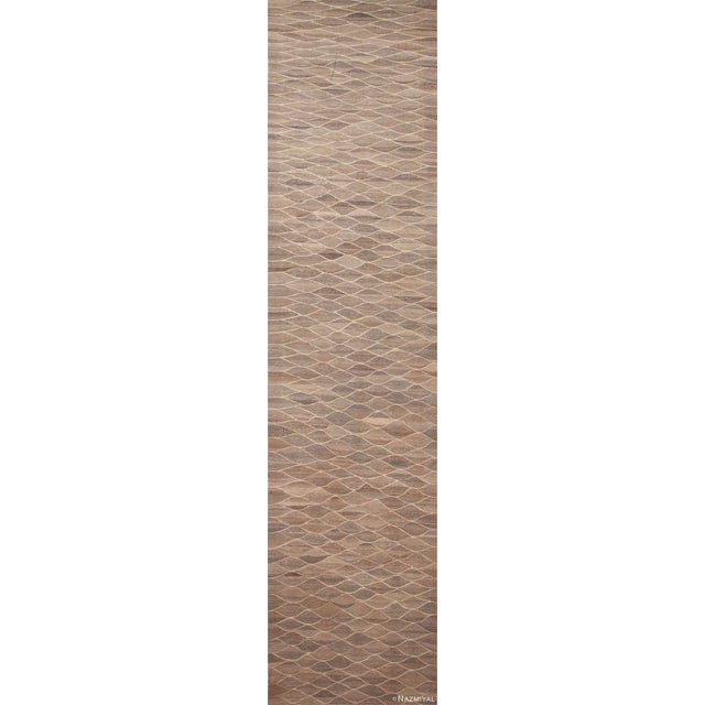 Neutral Earthy Long and Narrow Modern Hallway Flatweave Runner Kilim For Sale