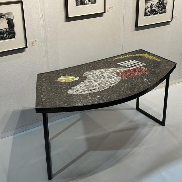 Free-Form Metal and Stone Mosaic Console Table attributed to Berthold Muller, 1960s For Sale - Image 6 of 13