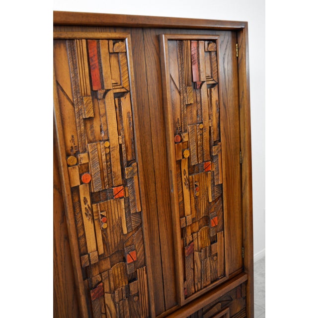 1970s Mid Century Brutalist Style Lane Pueblo Armoire For Sale - Image 5 of 13
