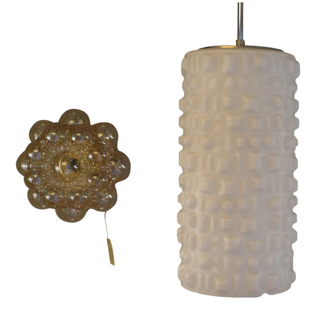 Space Age White Glass Ceiling Lamp with Embossed Geometric Pattern from Staff, 1970s For Sale