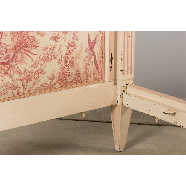 Antique White Antique French Louis XVI Style Painted Bed With Toile Panels, 19th Century For Sale - Image 8 of 17