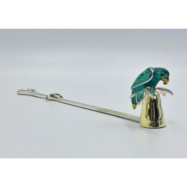 Emerald 1980s Emilia Castillo Parrot Candle Snuffer With Malachite Inlay, Taxco Mexican Modern For Sale - Image 8 of 17