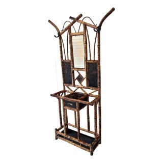 Antique Late 1800s English Scorched Bamboo Chinoiserie Hall Tree For Sale