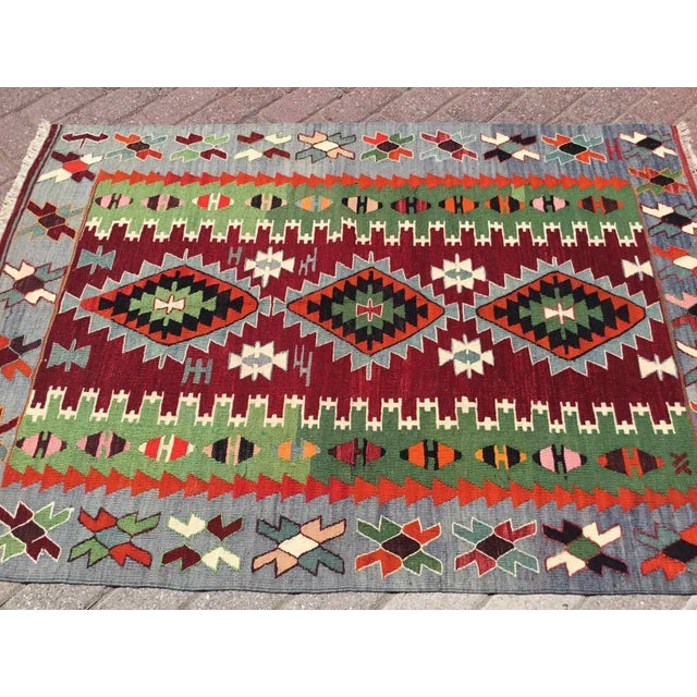 Mid-Century Modern Vintage Turkish Kilim Rug, 58" X 41" For Sale - Image 3 of 11