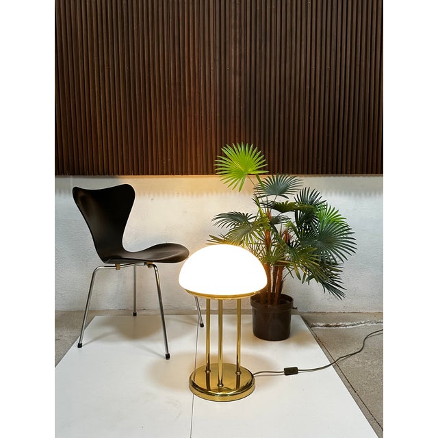 Brass Table Lamp with Opal Glass Dome, Germany, 1970s For Sale - Image 14 of 15