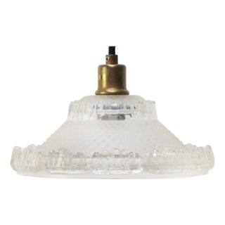 Art Deco French Brass and Etched Clear Glass Pendant Light, 1920s For Sale