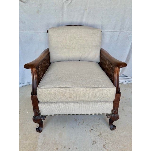 French Early 20th Century French Style Walnut and Cane Lounge Chair For Sale - Image 3 of 10