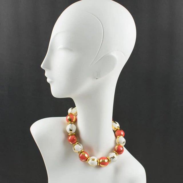 This rare Edouard Rambaud Paris ceramic choker necklace features a romantic-inspired design with large ceramic beads in...