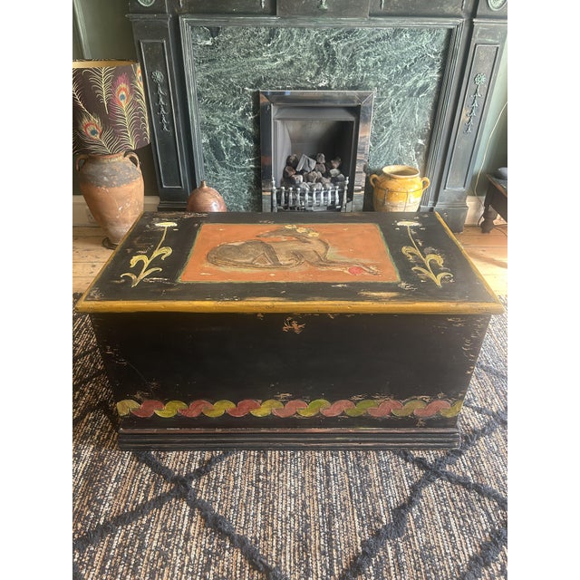Vintage Painted Blanket Trunk with Hound Panel, 1920s For Sale - Image 12 of 13