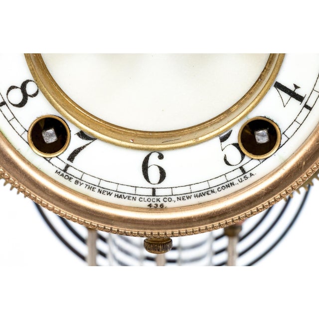 New Haven Clock Company Antique Four-Glass Brass Crystal Regulator Mantel Clock For Sale - Image 4 of 8