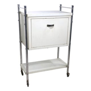 Vintage One Door Medical Side Table in White Metal and Chrome For Sale