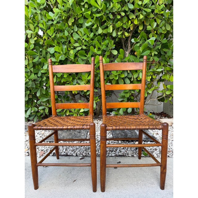 Brown Vintage Ladder Back Side Chairs With Basketweave Rattan Seats, a Pair For Sale - Image 8 of 12
