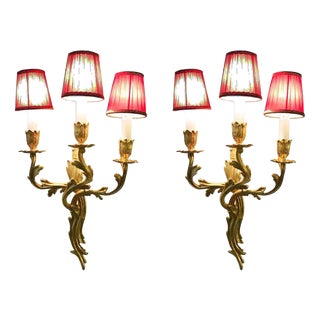 Gilded Bronze Wall Light, 1920s, Set of 2 For Sale