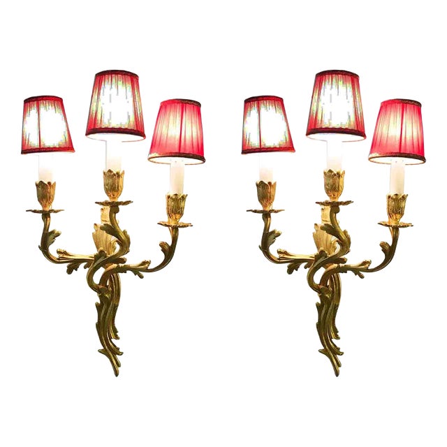 Gilded Bronze Wall Light, 1920s, Set of 2 For Sale