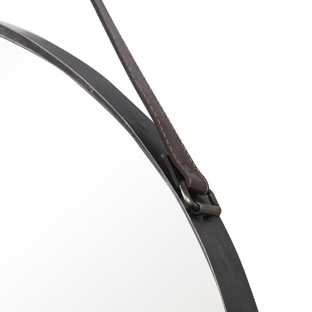 Modern Round Mirror with Leather Strap For Sale - Image 3 of 6