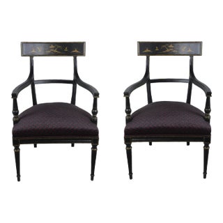 Pair of English Regency Armchairs With Chinoiserie For Sale