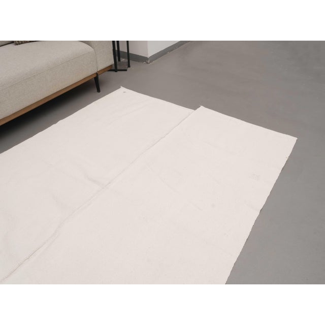 1970s Vintage Handmade Wool Cotton White Kilim Rug For Sale - Image 4 of 11