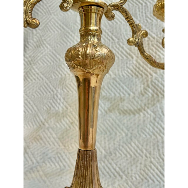 Mid 20th Century Solid Brass Art Nouveau 3 Arm Candelabra- A Pair For Sale In New Orleans - Image 6 of 11