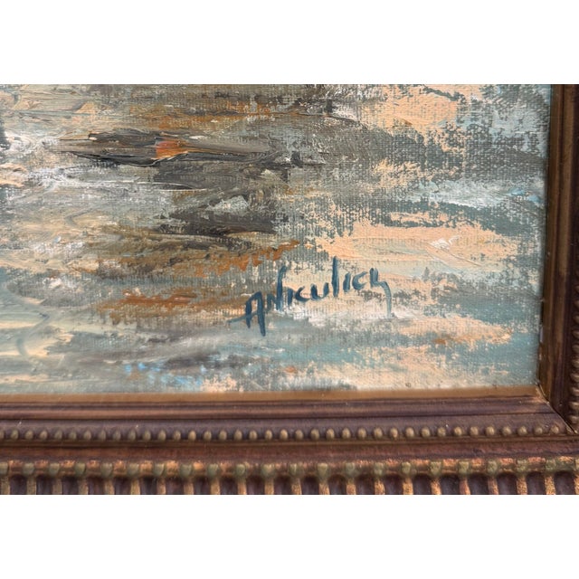 Wood Vintage Signed Canal Cityscape Oil Painting on Canvas For Sale - Image 7 of 7