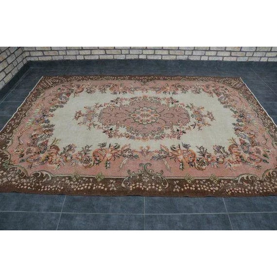 Turkish 1960s Vintage Turkish Oushak Hand-Knotted Rug - 6′9″ × 9′10″ For Sale - Image 3 of 10