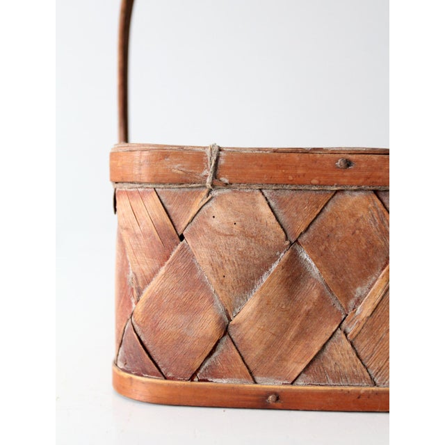 Vintage Woven Splint Basket With Bentwood Handle For Sale - Image 6 of 12