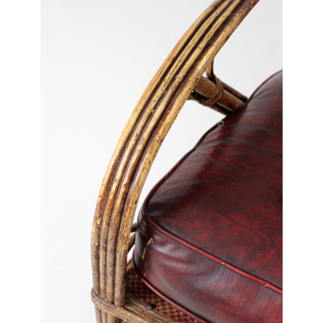 Antique Rattan Lounge Chair With Oxblood Cushions For Sale - Image 18 of 18