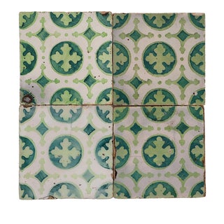 Late 19th Century Dark and Light Green Set of Four Tiles, Portuguese For Sale