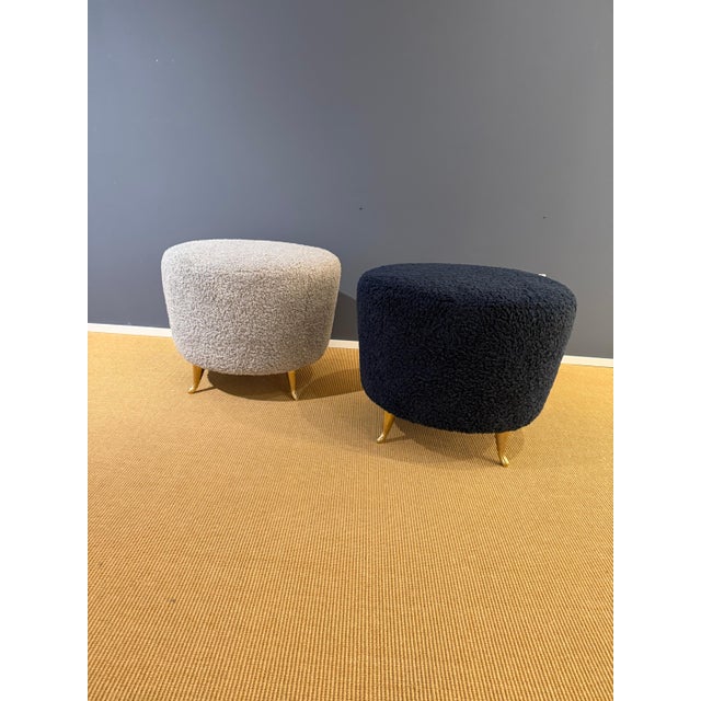 Beige Pair of French Wool Boucle Pouf Dining Stools For Sale - Image 8 of 18