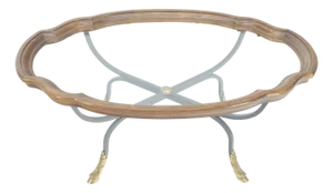 Wrought Iron Brass Feet Glass Top Oval Scallop Shape 39" Long Coffee Table