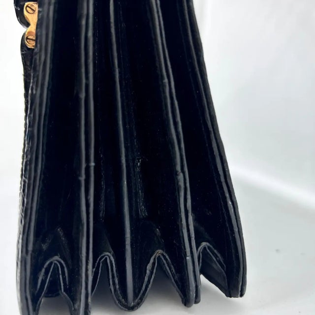 Italian 1950s Black Leather Italian Top Micro Handle Bag For Sale - Image 3 of 8