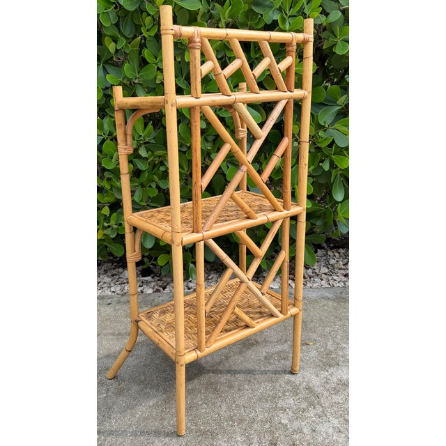 Wood Vintage Fretwork Bamboo & Rattan Étagère For Sale - Image 7 of 12