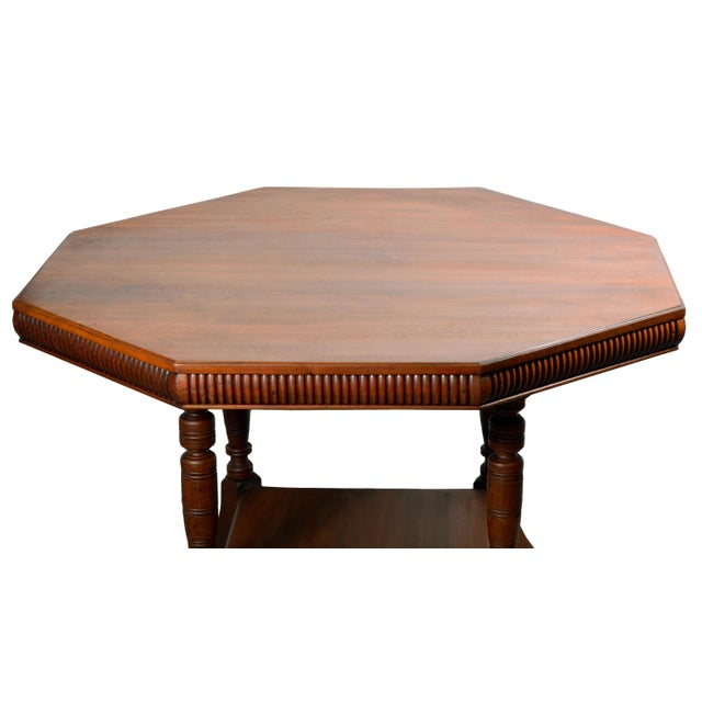 20th Century Italian Walnut Octagonal Occasional Table with Turned Legs and Lower Shelf, 1920s For Sale - Image 3 of 7