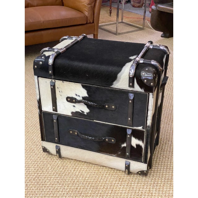 1990s Spotted Cow Hide Travel Trunk/Side Table W 2 Drawers For Sale - Image 11 of 12